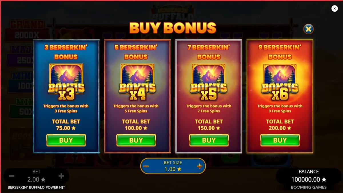 Tampilan visual slot Beserkin’ Buffalo Power Hit dengan elemen mistis dan simbol hewan liar.