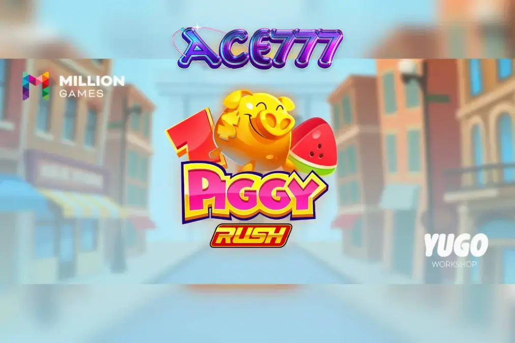 Tampilan layar permainan slot Piggy Rush dengan karakter babi dan simbol koin emas.
