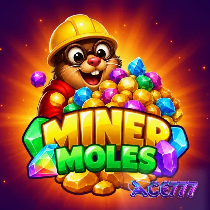 Tampilan visual slot Miner Moles dengan tema pertambangan kartun